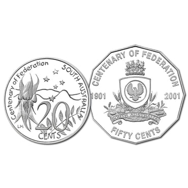 2001 20c  50c Centenary of Federation SA UNC