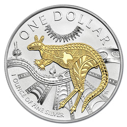 $1 2003 Kangaroo Selectively Gold Plated 1oz 99.9% Silver