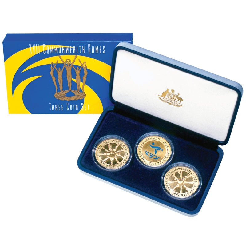 $5 2002 Commonwealth Games 3-Coin Set Al-Bronze UNC