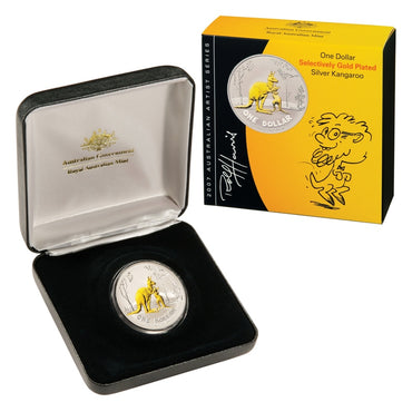 $1 2007 Kangaroo - Rolf Harris Selectively Gold Plated 1oz 99.9% Silver