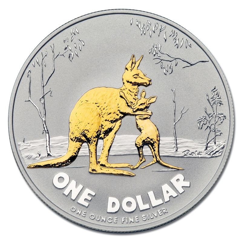 $1 2007 Kangaroo - Rolf Harris Selectively Gold Plated 1oz 99.9% Silver