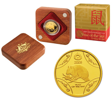 $10 2008 Year of the Rat 1/10oz Gold Proof