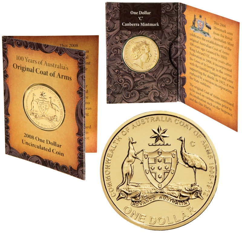 $1 2008 Coat of Arms 'C' Mintmark Al/Bronze UNC coin & card | $1 2008 Coat of Arms 'C' Mintmark Al/Bronze UNC - reverse