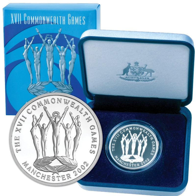 $5 2002 Commonwealth Games Manchester Silver Proof coin and case | $5 2002 Commonwealth Games Manchester Silver Proof - reverse
