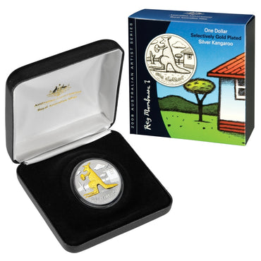 $1 2008 Kangaroo - Reg Mombassa Selectively Gold Plated 1oz 99.9% Silver