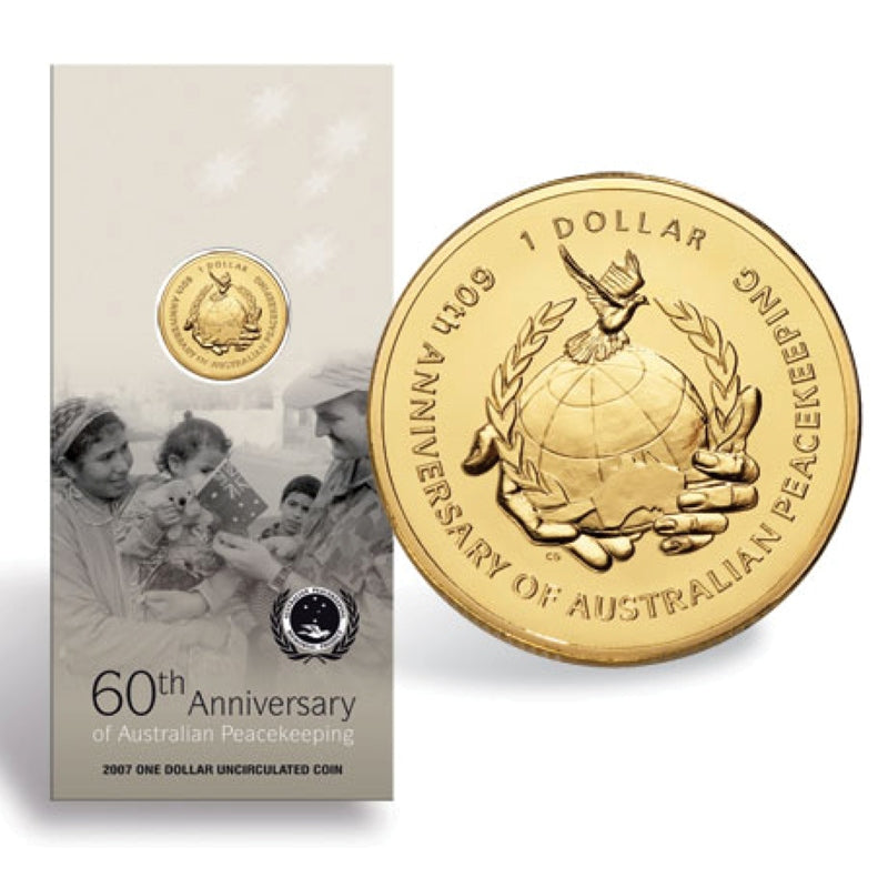 $1 2007 Peacekeeping Al/Bronze UNC - coin & card | $1 2007 Peacekeeping Al/Bronze UNC - reverse