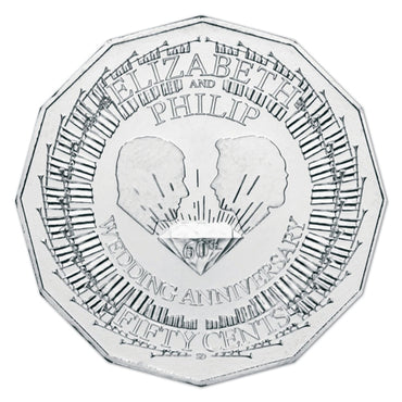50c 2007 Diamond Wedding 60th Card UNC - reverse | 50c 2007 Diamond Wedding 60th Card UNC - coin on card