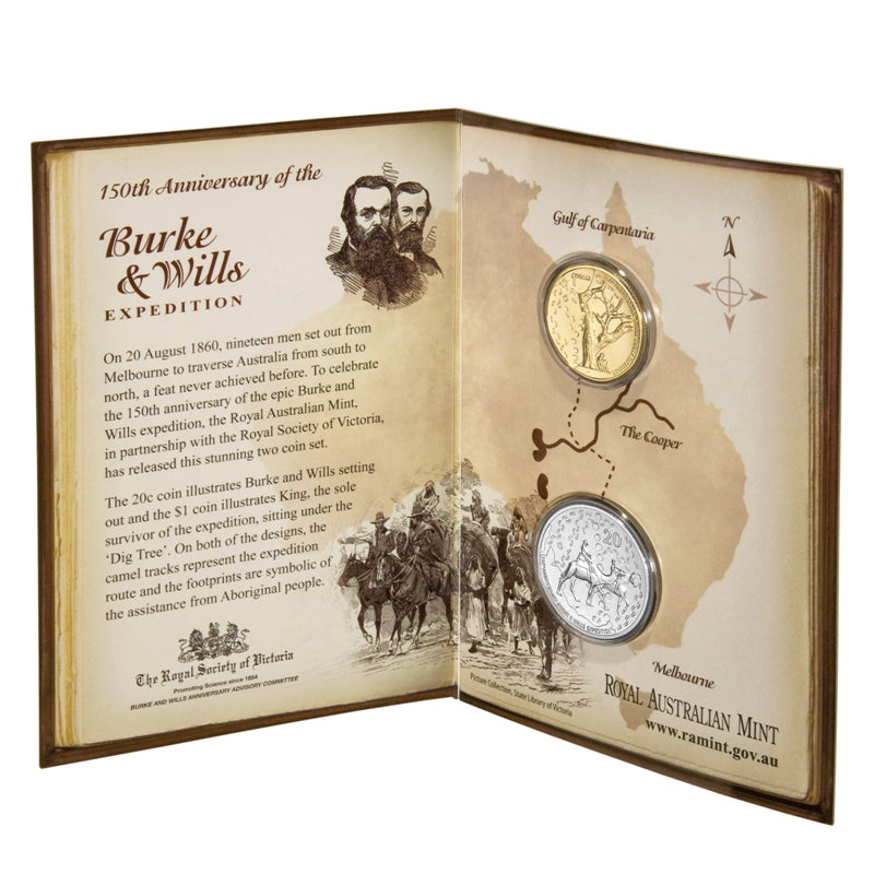 2010 2 Coin Mint Set - Burke & Wills | 2010 2 Coin Mint Set - Burke & Wills - 20c reverse | 2010 2 Coin Mint Set - Burke & Wills - $1 reverse