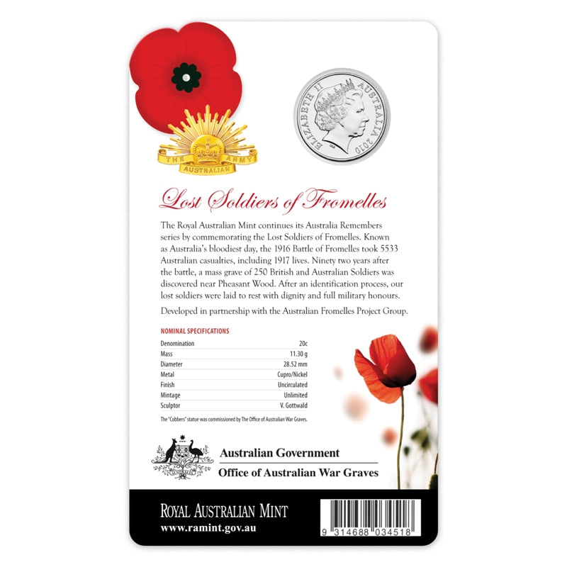 20c 2010 Soldiers of Fromelles Carded UNC