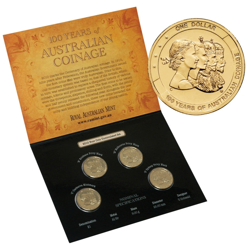 $1 2010 100 Yrs Coinage (Effigies) BCMS 4 Coin Set UNC