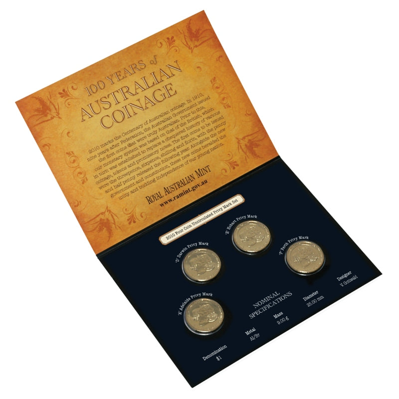 $1 2010 100 Yrs Coinage (Effigies) ADHP 4 Coin Set UNC