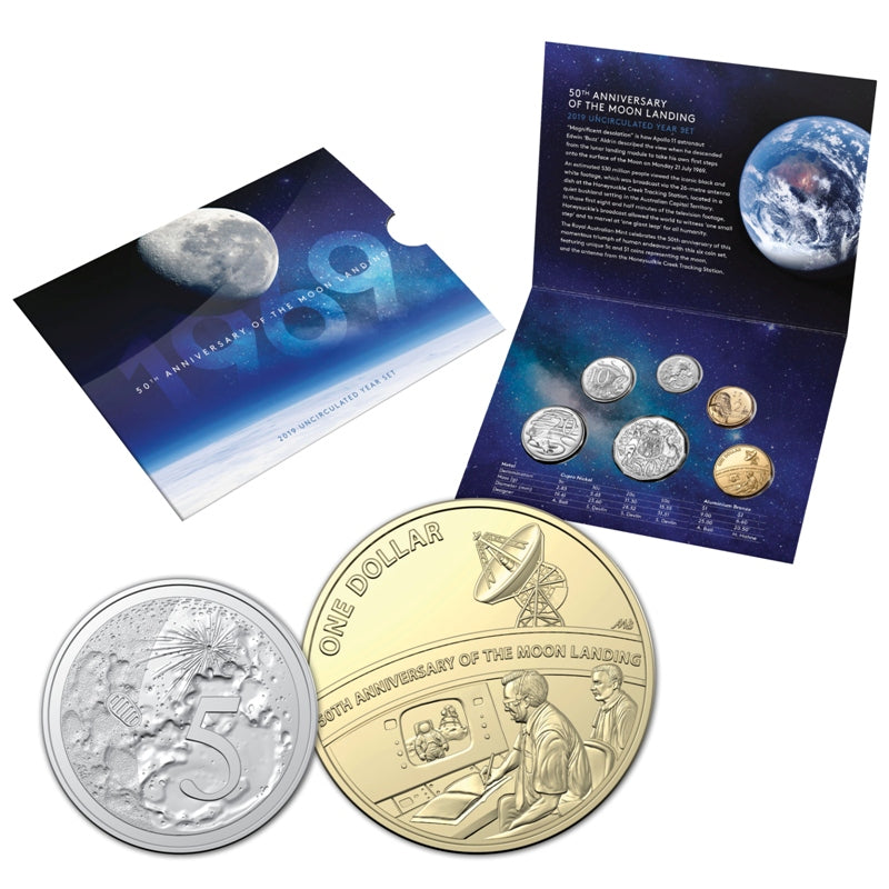2019 6 Coin Mint Set - Moon Landing | 2019 6 Coin Mint Set - Moon Landing 5c Reverse | 2019 6 Coin Mint Set - Moon Landing $1 Reverse