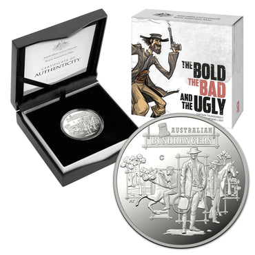 $1 2019 Australian Bushrangers Silver Proof | $1 2019 Australian Bushrangers Silver Proof REVERSE | $1 2019 Australian Bushrangers Silver Proof OBVERSE