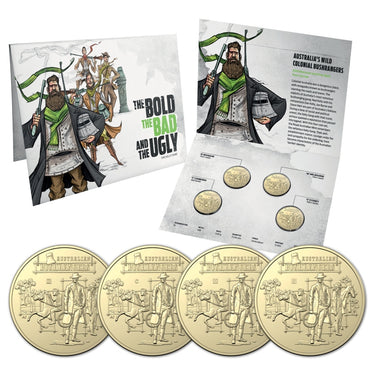 $1 2019 Australian Bushrangers BCMS 4 Coin Set UNC | 'B' Privy Mark | 'C' Mintmark | 'M' Privy Mark | 'S' Privy Mark