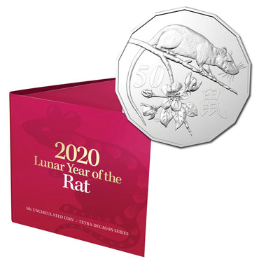 50c 2020 Year of the Rat Red Card UNC | 50c 2020 Year of the Rat Red Card UNC OBVERSE | 50c 2020 Year of the Rat Red Card UNC CARD