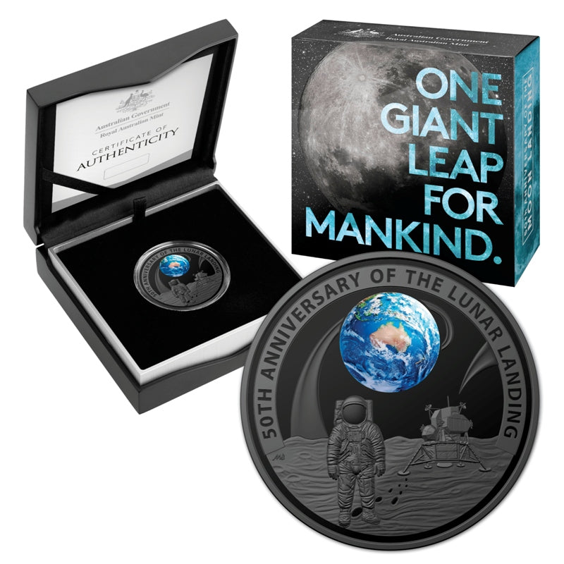 $5 2019 50th Anniversary of the Lunar Landing Domed Silver Proof | $5 2019 50th Anniversary of the Lunar Landing Domed Silver Proof REVERSE | $5 2019 50th Anniversary of the Lunar Landing Domed Silver Proof OBVERSE