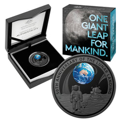 $5 2019 50th Anniversary of the Lunar Landing Domed Silver Proof | $5 2019 50th Anniversary of the Lunar Landing Domed Silver Proof REVERSE | $5 2019 50th Anniversary of the Lunar Landing Domed Silver Proof OBVERSE