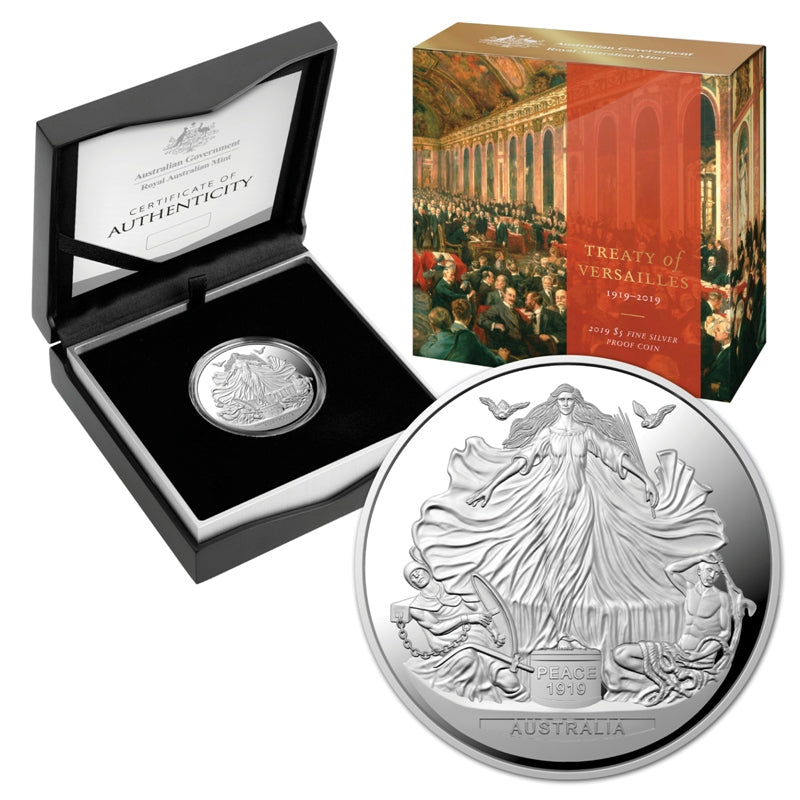 $5 2019 Treaty of Versailles Silver Proof | $5 2019 Treaty of Versailles Silver Proof REVERSE | $5 2019 Treaty of Versailles Silver Proof OBVERSE