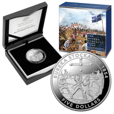 $5 2019 Eureka Stockade 1oz Silver Proof | $5 2019 Eureka Stockade 1oz Silver Proof REVERSE | $5 2019 Eureka Stockade 1oz Silver Proof OBVERSE