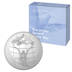 $5 2020 75th Anniversary of the End of WWII 1oz Silver Proof | $5 2020 75th Anniversary of the End of WWII 1oz Silver Proof REVERSE | $5 2020 75th Anniversary of the End of WWII 1oz Silver Proof CASE | $5 2020 75th Anniversary of the End of WWII 1oz Silver Proof OBVERSE