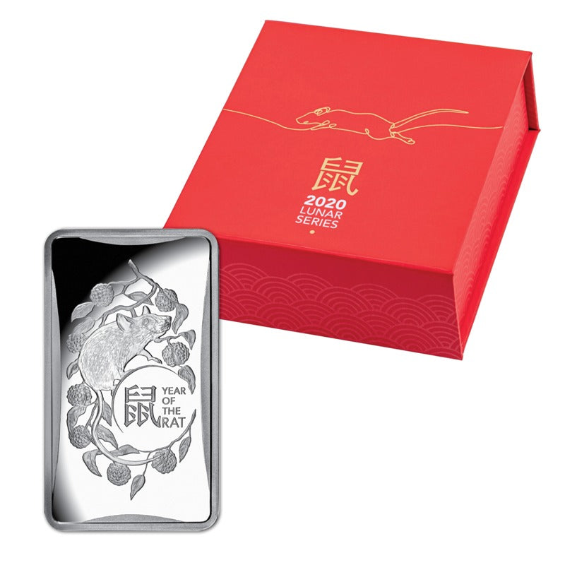 $1 2020 Year of the Rat 1/2oz Silver Rectangular Proof | $1 2020 Year of the Rat 1/2oz Silver Rectangular Proof OBVERSE | $1 2020 Year of the Rat 1/2oz Silver Rectangular Proof CASE
