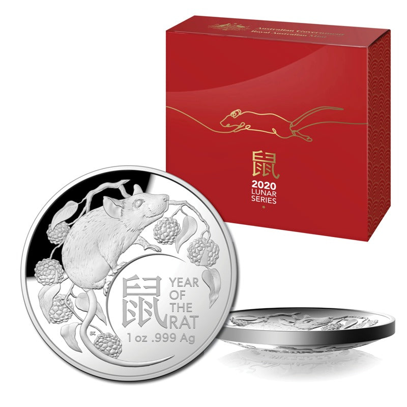 $5 2020 Year of the Rat 1oz Silver Proof Domed | $5 2020 Year of the Rat 1oz Silver Proof Domed OBVERSE | $5 2020 Year of the Rat 1oz Silver Proof Domed CASE