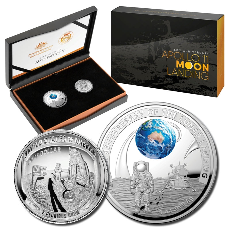 2019 Australia & United Station Apollo 11 Moon Landing 2 Coin Proof Set | 2019 Australia & United States Apollo 11 Moon Landing 2 Coin Proof Set | 2019 Australia & United States Apollo 11 Moon Landing 2 Coin Proof Set