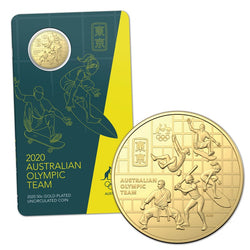 50c 2020 Australian Olympic Team Gold Plated UNC | 50c 2020 Australian Olympic Team Gold Plated UNC REVERSE | 50c 2020 Australian Olympic Team Gold Plated UNC OBVERSE