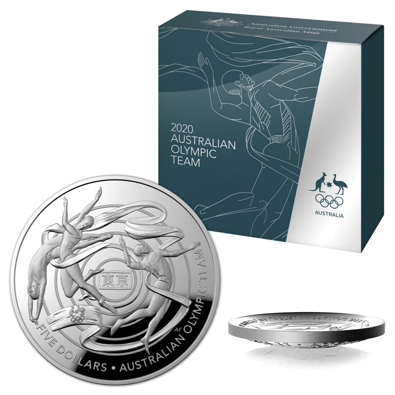 $5 2020 Australian Olympic Team Domed 1oz Silver Proof | $5 2020 Australian Olympic Team Domed 1oz Silver Proof REVERSE | $5 2020 Australian Olympic Team Domed 1oz Silver Proof OBVERSE | $5 2020 Australian Olympic Team Domed 1oz Silver Proof