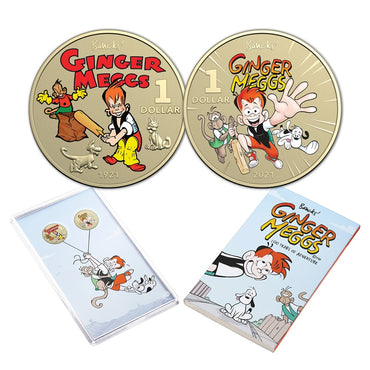 $1 2021 Ginger Meggs Centenary Coloured 2 Coin UNC Set