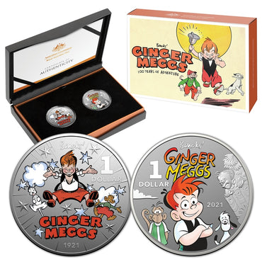 $1 2021 Ginger Meggs Centenary 1/2oz Silver Frosted UNC 2 Coin Set