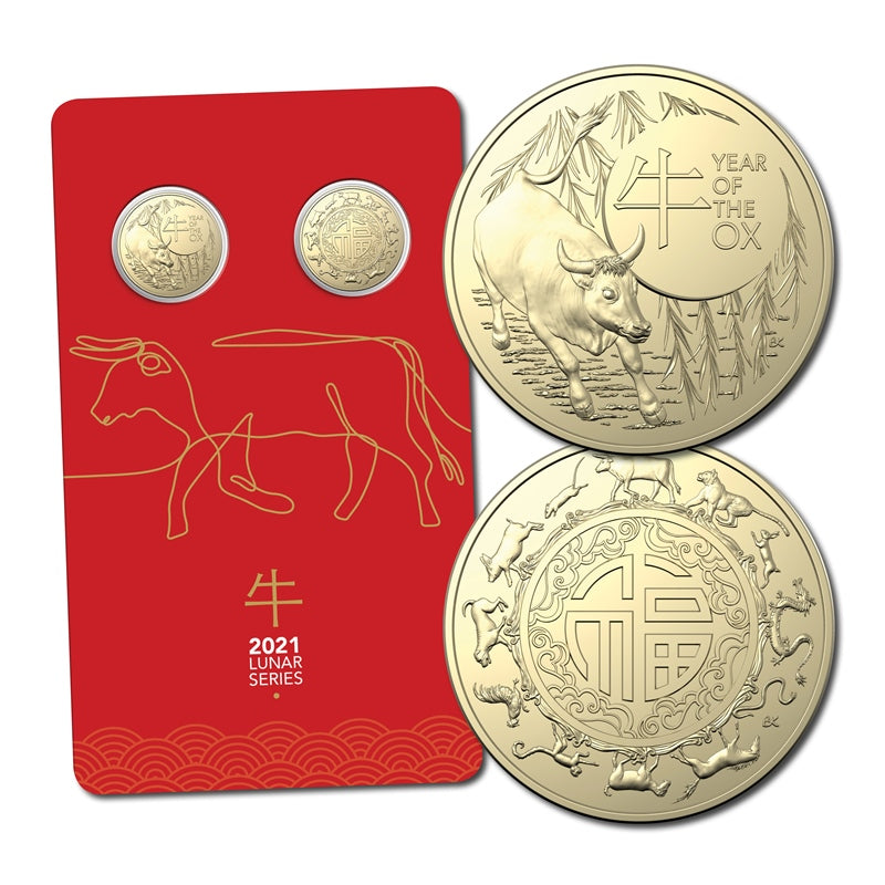 $1 2021 Year of the Ox 2 Coin Set UNC – M.R.Roberts - Wynyard Coin Centre