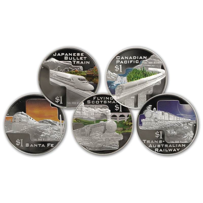 Cook Islands Great Rail Journeys of the World 5 Coin Silver Proof Set
