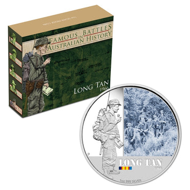 2012 Famous Battles - Long Tan 1oz Silver Proof | 2012 Famous Battles - Long Tan 1oz Silver Proof reverse | 2012 Famous Battles - Long Tan 1oz Silver Proof case