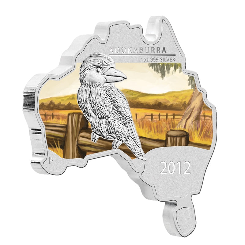 2012 Australian Map Shaped Kookaburra 1oz Silver Coin