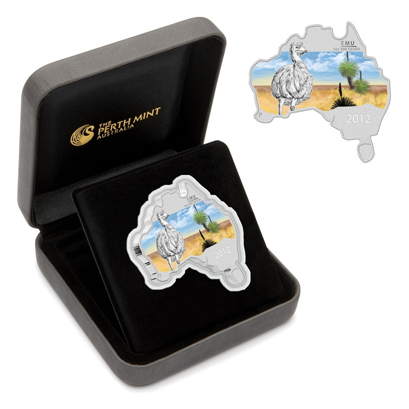 2012 Australian Map Shaped Emu 1oz Silver Coin - Wynyard Coin