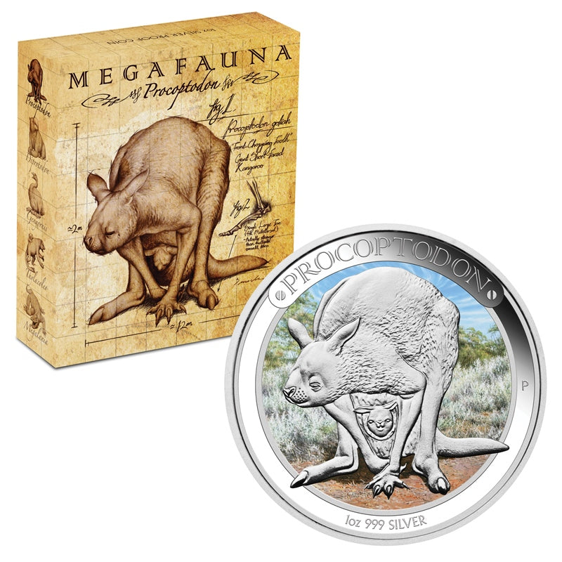 2013 Megafauna - Procoptodon 1oz Silver | 2013 Megafauna - Procoptodon 1oz Silver reverse | 2013 Megafauna - Procoptodon 1oz Silver case