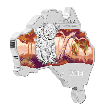 2014 Australian Map Shaped Koala 1oz Silver Coin