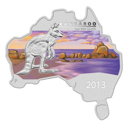 2013 Australian Map Shaped Kangaroo 1oz Silver Coin