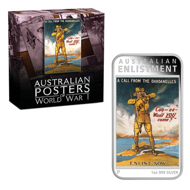 2014 Australian Posters of WWI - Enlistment 1oz Silver | 2014 Australian Posters of WWI - Enlistment 1oz Silver reverse | 2014 Australian Posters of WWI - Enlistment 1oz Silver obverse