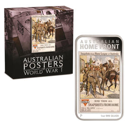 2017 Australian Posters of WWI - Home League 1oz Silver | 2017 Australian Posters of WWI - Home League 1oz Silver case | 2017 Australian Posters of WWI - Home League 1oz Silver obverse