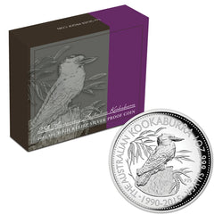 2015 25th Anniversary Kookaburra 1oz Silver Proof High Relief - box & coin | 2015 25th Anniversary Kookaburra 1oz Silver Proof High Relief - reverse | 2015 25th Anniversary Kookaburra 1oz Silver Proof High Relief - obverse