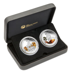 Tuvalu 2015 Lunar Goat Wealth & Wisdom 1oz Silver 2 Coin Coloured Set