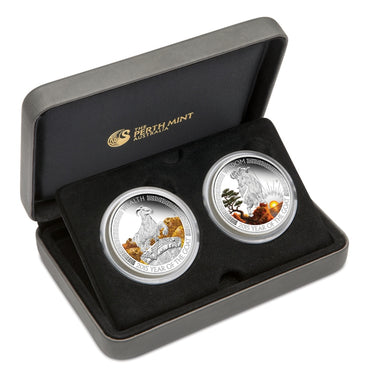 Tuvalu 2015 Lunar Goat Wealth & Wisdom 1oz Silver 2 Coin Coloured Set