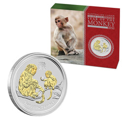 2016 Year of the Monkey Gilded 1oz Silver
