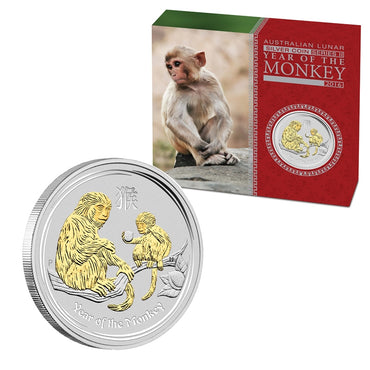 2016 Year of the Monkey Gilded 1oz Silver