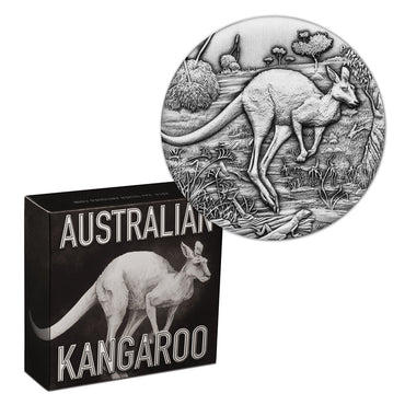 2016 Australian Kangaroo 2oz Silver Antiqued High Relief