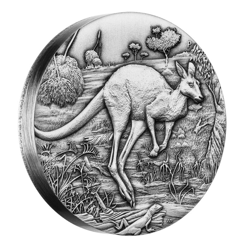 2016 Australian Kangaroo 2oz Silver Antiqued High Relief