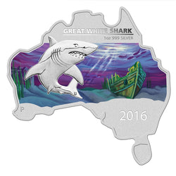 2016 Australian Map Shaped Shark 1oz Silver