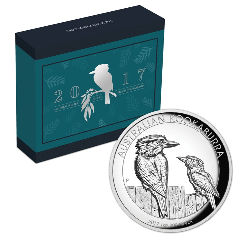 2017 Australian Kookaburra 1oz Silver Proof High Relief | 2017 Australian Kookaburra 1oz Silver Proof High Relief case | 2017 Australian Kookaburra 1oz Silver Proof High Relief reverse | 2017 Australian Kookaburra 1oz Silver Proof High Relief obverse